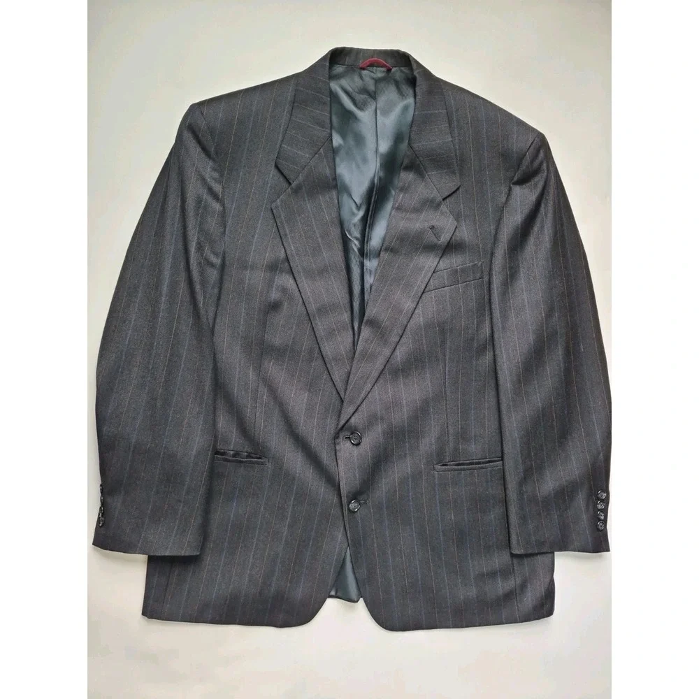 Vtg Hart Schaffner Marx Mens 44R Two Button Wool Sports Coat Navy Stripe USA
